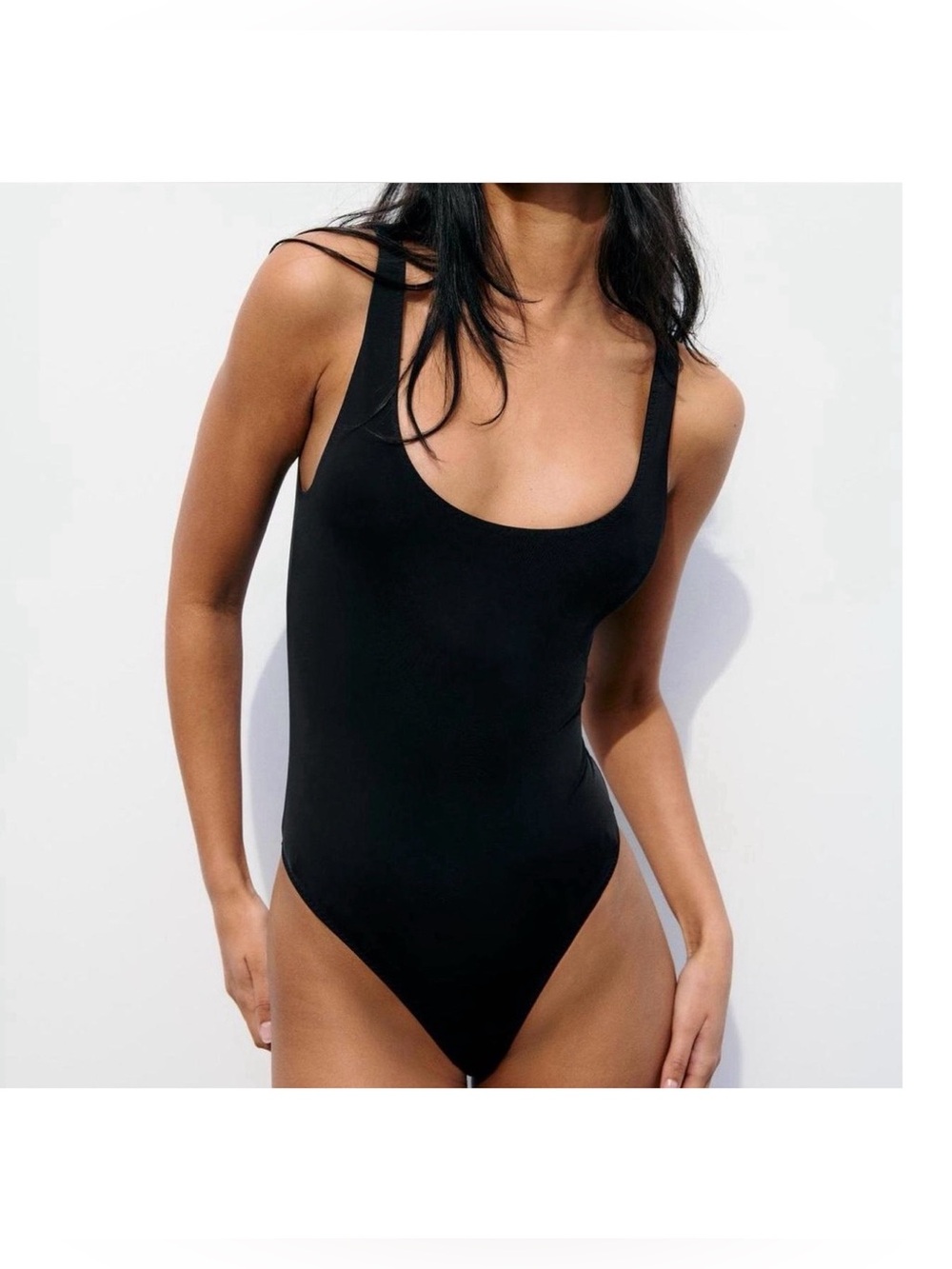 Zara Black Lightly Ribbed Bodysuit